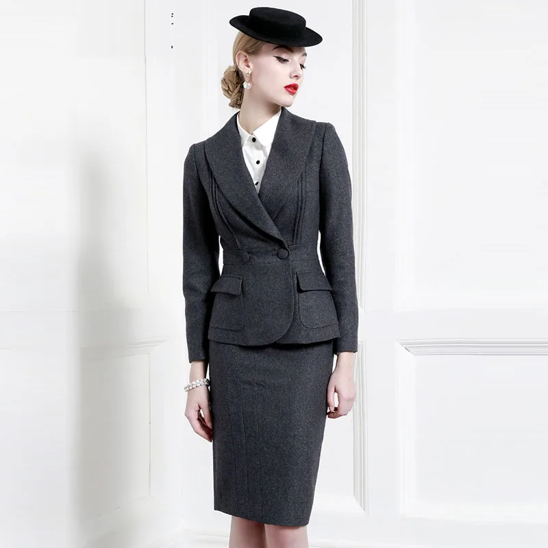 High End Wool Professional Dress Spring And Autumn Temperament Celebrity Temperament Fashion Suit Women Ol Dress