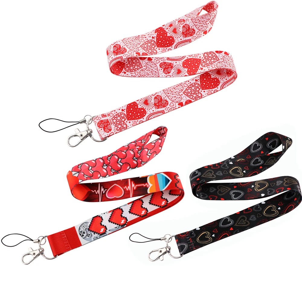 CB913 Red Heart Neck Strap Lanyard for Key ID Card Mobile Phone Straps USB Badge Holder Hang Rope Lariat Lanyards