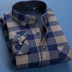 Camisa cálida de lana para hombre, camisa de manga larga con estampado de moda para negocios, de talla grande, gruesa, a cuadros, M-6XL, otoño e invierno, 2024