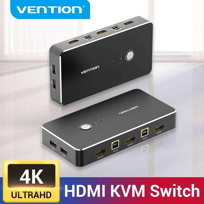 Vention HDMI KVM Switch USB 2.0 Switcher for Printer Monitor Keyboard Mouse 2 PCs Sharing 1 Device 4K/30Hz HDMI VGA KVM Switch