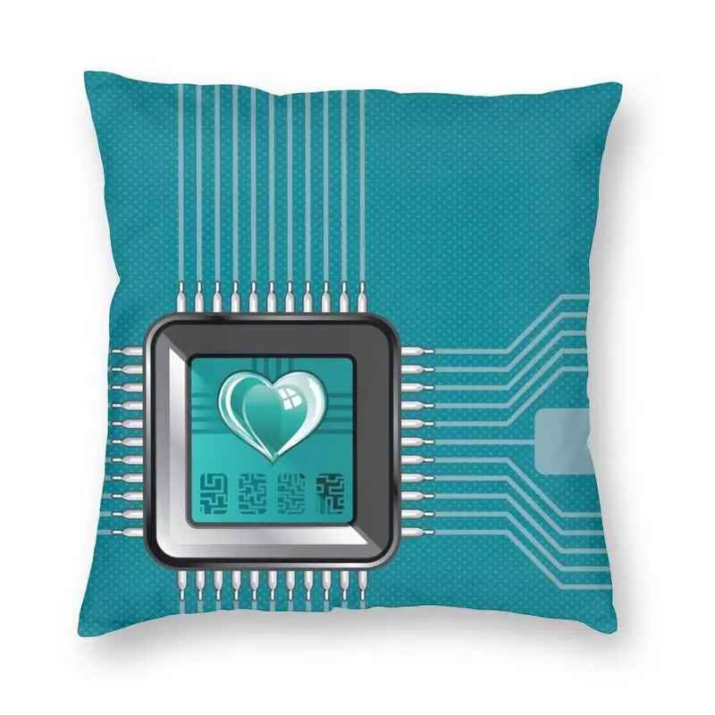 Heart Processor Square Throw Pillow Case Home Decor Two Side Printed Cpu Science Hacker Programmer Cushion Cover for Living Room