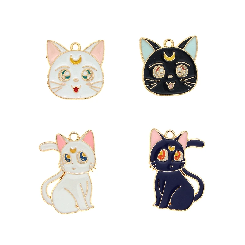 10pcs/lot Lovely Cat Fox Animal Enamel Charms Pendant Handmade Craft Golden Metal Charms For Earrings Jewelry Making Dangle