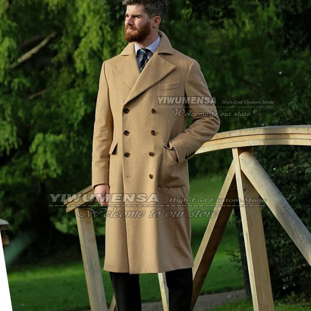 

Autumn/Winter Men Brown Suits Jacket Woolen Coat Double Breasted Buttons Blazer Custom Made Daily Casual Tweed Blends Overcoat