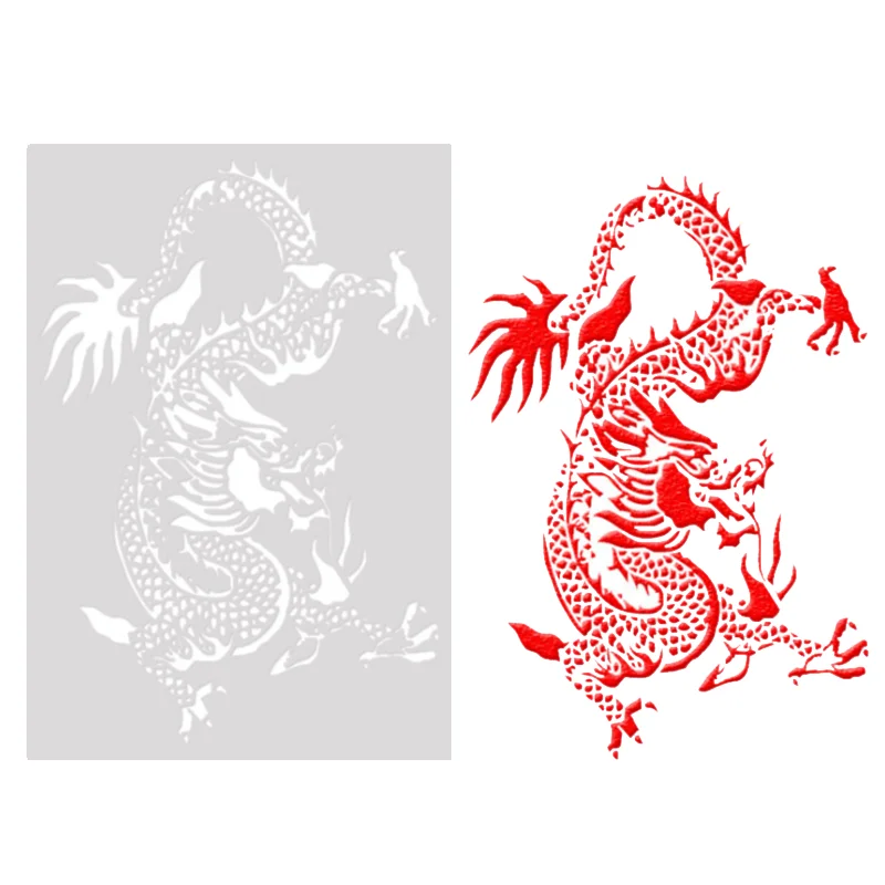 2pc Dragon Phoenix Pattern Painting Template Stencils For Wall Scrapbooking Diary Stamp Album Coloring Embossing Decor Reusable