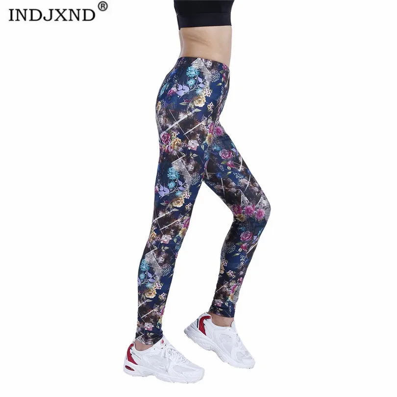 INDJXND – Leggings de Sport taille haute pour femmes, pantalon de Fitness, élastique, d'athlétisme, de course, Push-Up, à fleurs colorées