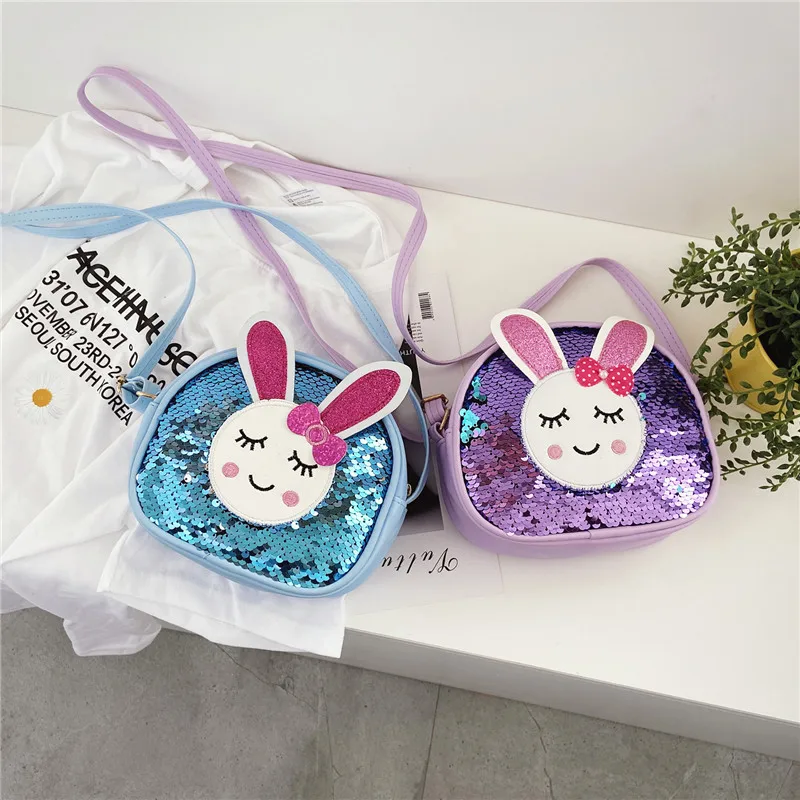 Sequins Bunny Girls Small Shoulder Bags Lovely Baby Kids Mini Accessories Coin Purse Handbag Cute Rabbit Children Crossbody Bag