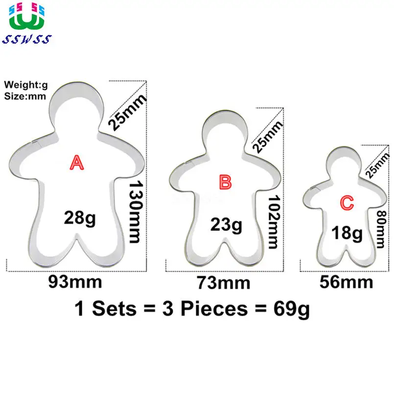 Big Middle And Small Gingerbread Man Shape Cake Decorating Fondant Cutters Tools Set,Cookie Biscuit Baking Molds,Direct Selling