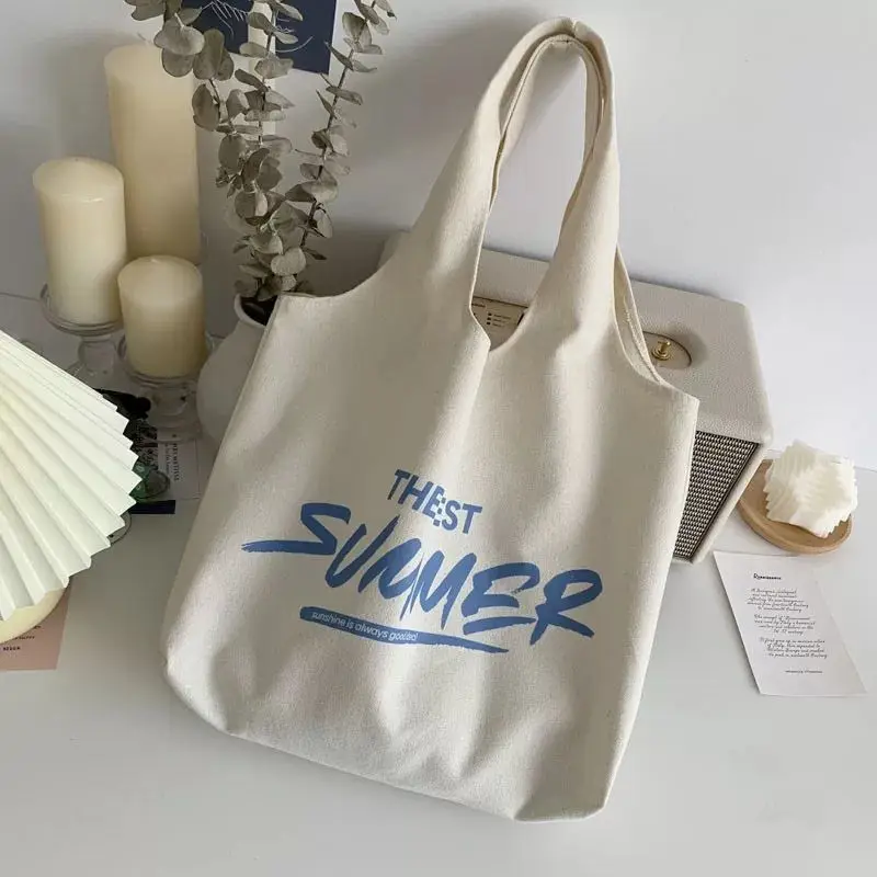 

Women Letter Summe Canvas Shopping Bag Letters Print Shoulder Bag Eco Cotton Shopper Bags Cloth Fabric Handbag Tote for Girls