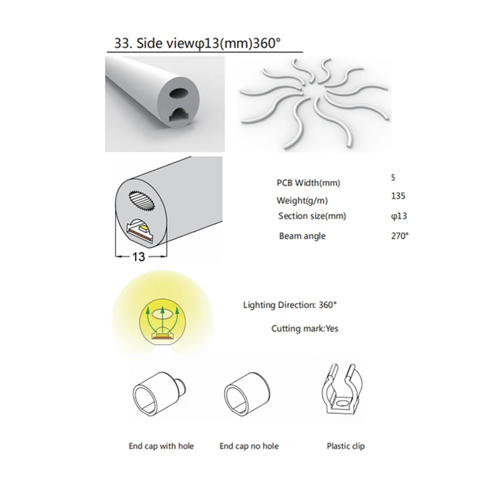 Tube de ULau néon LED, tube de lampe souple, étanche IP67, gel de pton, bande lumineuse flexible, 3mm, 5mm, 6mm, WS2811, WS2812B, SK6812