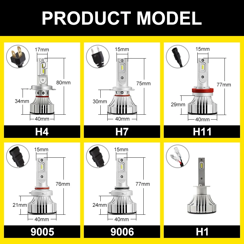 Auto ampolas da névoa do farol, estilo do carro, Euro F2, H4, H7, Canbus, H1, H8, H9, H11, 9005, 9006, 72W, 12000lm, 6500K