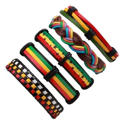 High Quality Multilayer Leather Jamaica Bracelet Braid Rope Wrap Boho Bangle Unisex Colorful Adjustable Hiphop Wristband Jewelry