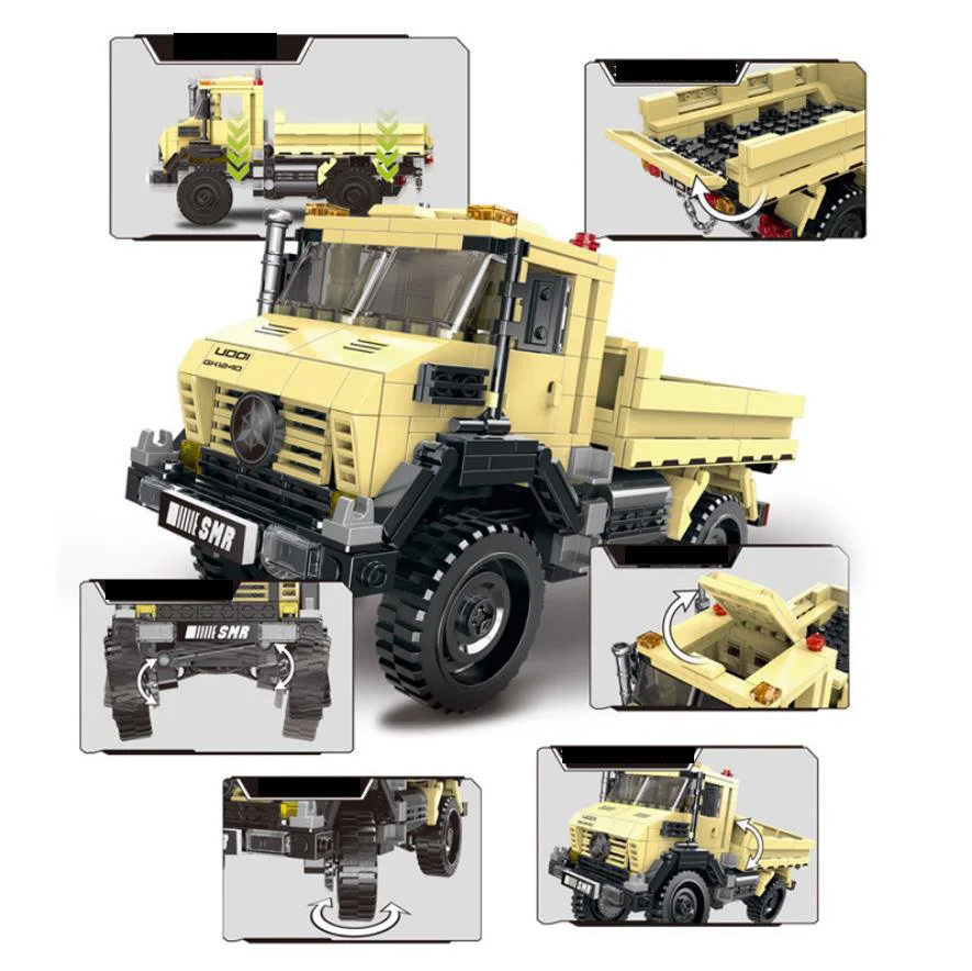 Creative Benz Unimog Orv Super Pickup Truck Moc Building Block Off-road Adventure Car Assemble Model Driver Figures Brick Toy