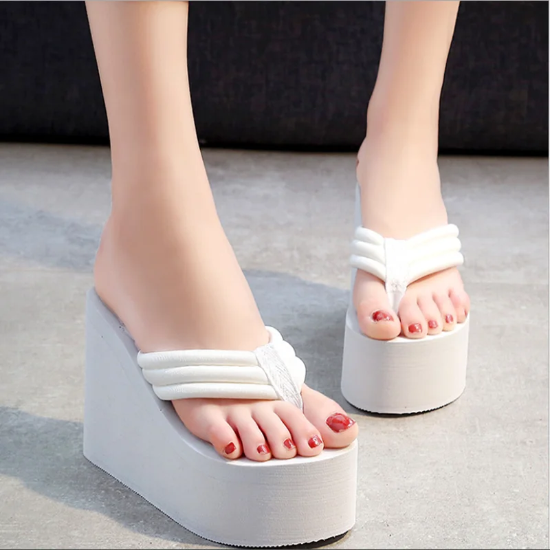 2021 Fashion ladies summer logo slippers stained wedge heel platform flip-flops high heels beach sandals ladies thick high