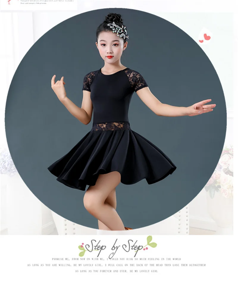 Children Latin Dance Dress Ballroom Baby Girl Tutu Lace Black Red Design Stage Clothing Kids Salsa Samba Dance Costume 120-160CM