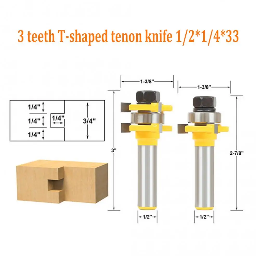 3 Tooth T Tenon Type Combine Tool Puzzle Tool Floor Carpentry  Woodworking Milling Cutter Carving Machine Cutter Head Exit