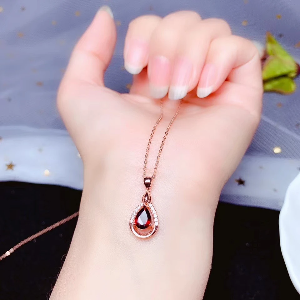 Colife jóias real natural garnet pingente para senhora do escritório 5*7mm vvs garnet colar pingente 925 prata garnet jóias