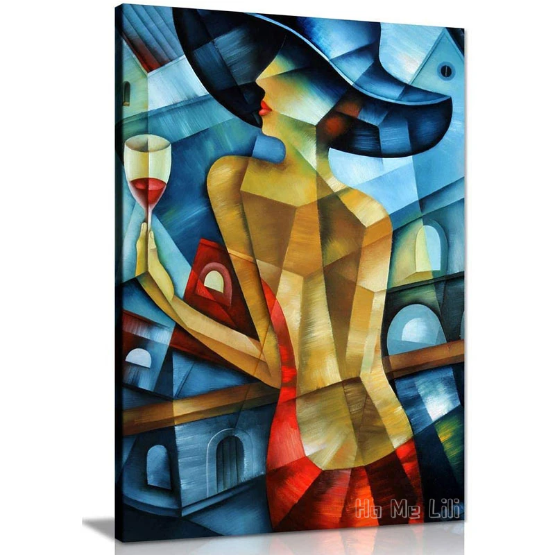 Elegant Woman Cubism Modern Canvas Wall Art Picture Print For Living Room Bedroom Home Decoration