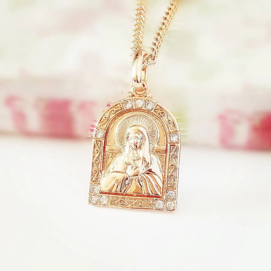 Christian New Fashion Religion Pendant Trendy 585 Gold Color Blessed Virgin Mary Pendant Necklace Women Gift