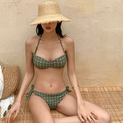 Vintage Swimsuits Woman 2022 New Bikinis Retro Green Swimwear Women Micro Biquini with Underwire Bandeau Bandage Bikini Feminino