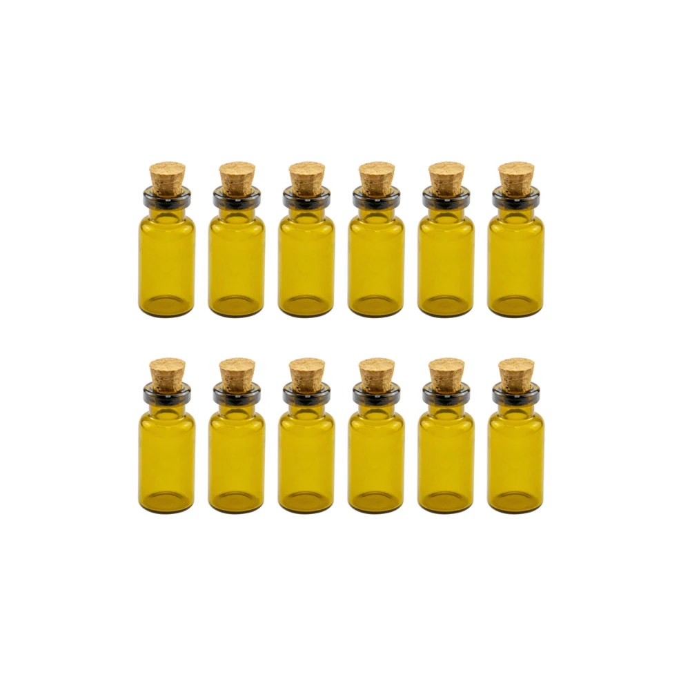 

2ml Brown Glass Pendants Mini Jars With Corks Empty Small Wishing Bottles Decoration Crafts Vials 100Pcs