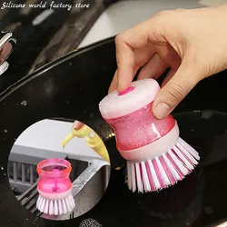 Silicone World Kitchen Cleaning Brush Cleaner Handheld Press Type Automatic Liquid Adding Dishwashing Dish Brush Pot Artifact