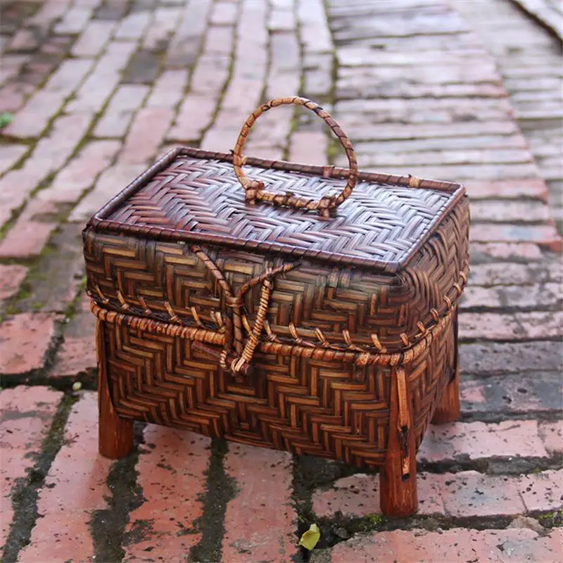 22x13CM Thailand Handmade Bamboo Woven Bag Mini Decorative Bag Tea Set Bag Retro Original Woven Women Bamboo Bag a6106