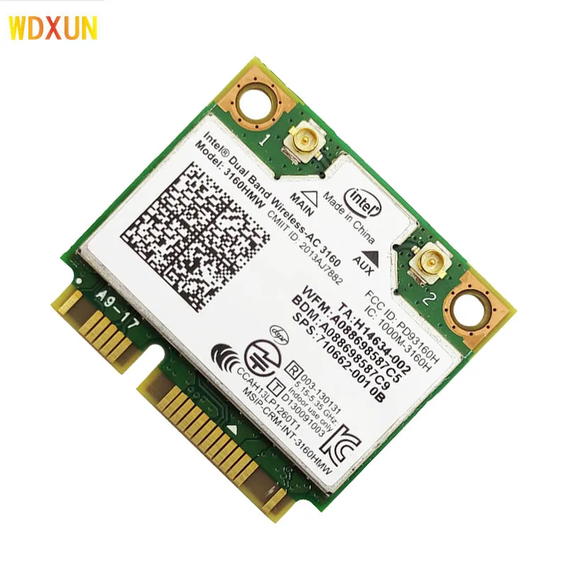 Mini PCI-e Wifi bluetooth laptop card Dual Band 2.4ghz 5Ghz per Intel 3160 3160HMW AC3160 802.11ac Wireless AC Bluetooth 4.0