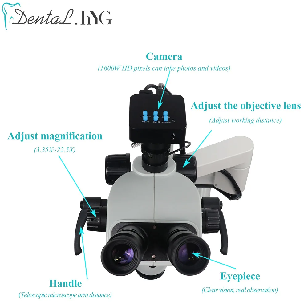 Dental Equipment Microscope With Camera 3.35X~22.5X Continuous Zoom Clip On Dental Chair Table Dentistry Clinic Root Canal Tool