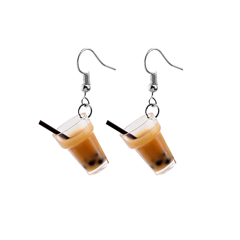 Pearl Milk Tea Cup Shaped Dangle Earrings for Women Fun Ocean shell Drifting Drink Bottle Pendant Earrings Handmade Accessories