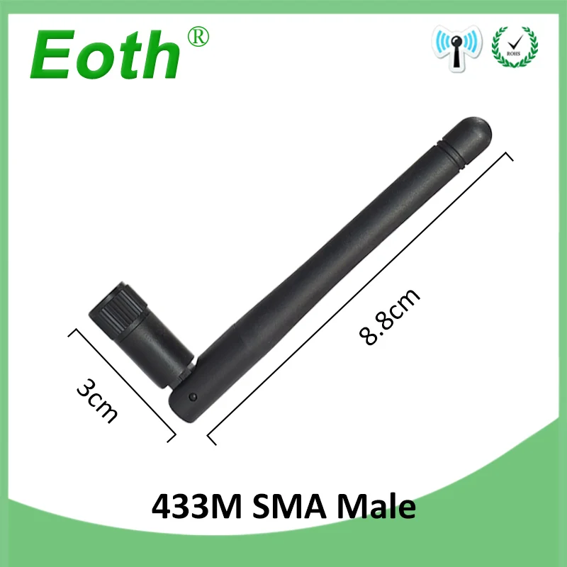 EOTH 10pcs 433mhz antenna 3dbi sma male lora antene pbx iot module lorawan signal receiver antena high gain