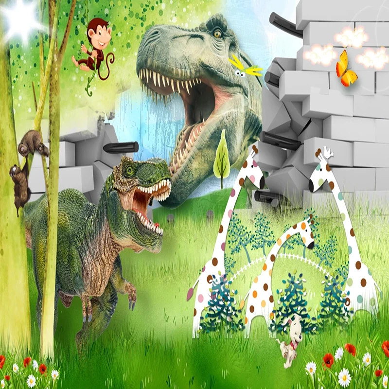 Papier peint intissé 3D motif dinosaure, papier peint Mural personnalisé, pour chambre d'enfant, salon