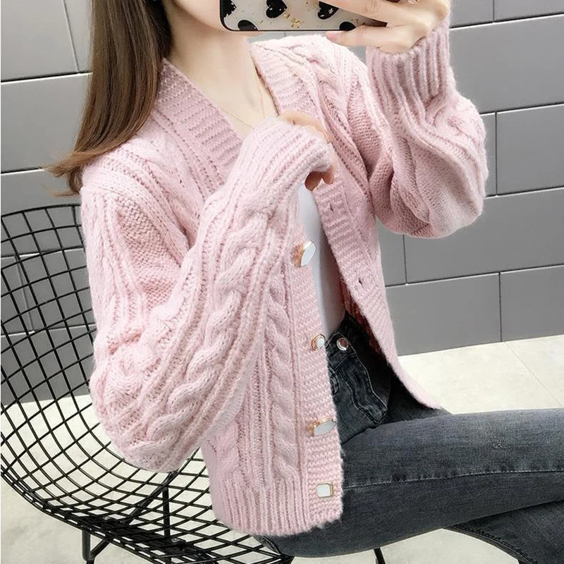 Frauen Neue Strick Solid Color Pullover Strickjacke Damen Jacke 2022 Herbst Winter Taste Mode College Stil V-ausschnitt Casual Top