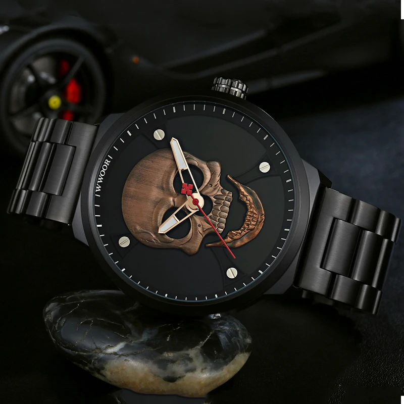 

WWOOR Fashion Men Watch Belt Cool Creative Design Skull Sport Quartz Men Watch Waterproof Male Wristwatch Relogio Masculino