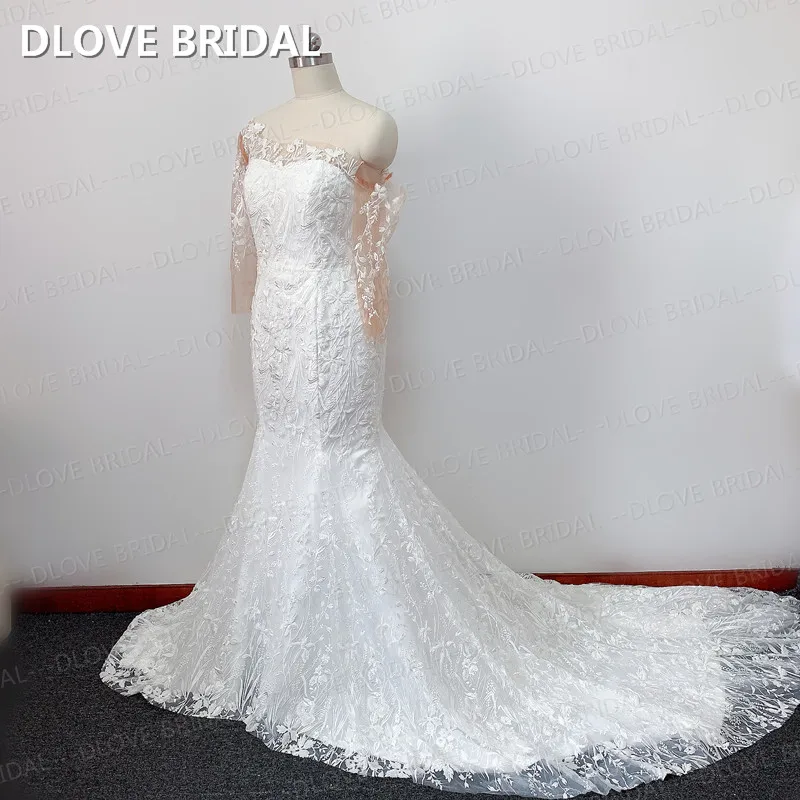 Luxury Mermaid Wedding Dress High Quality Beaded Lace One Shoulder Three Quarter Sleeves Bridal Gown Factory Real Photos