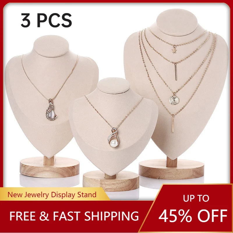 3 Pack Velvet Jewelry Easel Necklace Chain Display Bust Stand Tower Rack for Home Bedroom