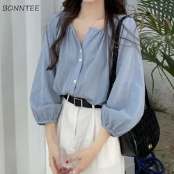 Shirts Women Tender French Style Lady Elegant Solid Long Sleeve Loose Summer Daily All-match Version Tops Female Ulzzang Newly