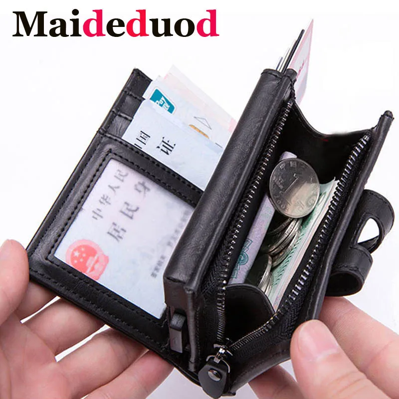 2019 New Leather Men Aluminum Wallet Back Pocket ID Card holder RFID Blocking Mini Magic Wallet Automatic Credit Card Coin Purse