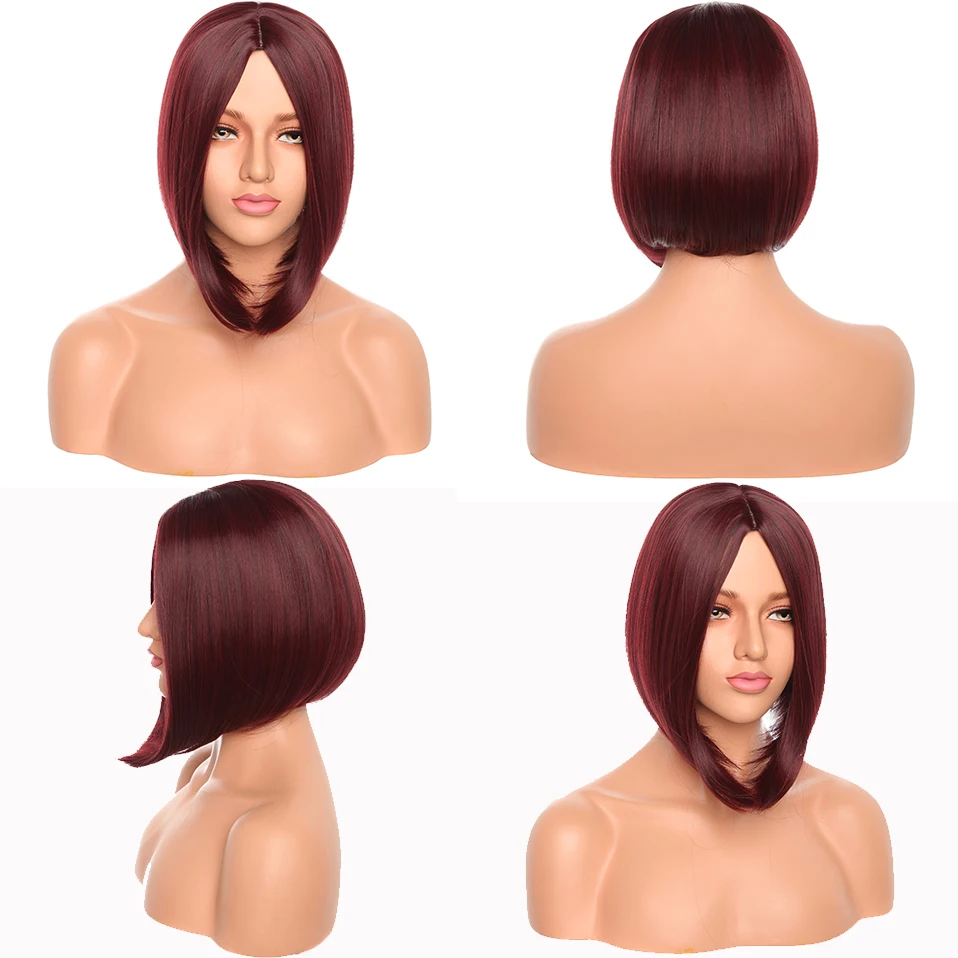 My-Lady 12\'\' Synthetic Short Straight Bob Wig Natural Middle Parted Hair Wig For Women Wholesale Ombre Black Brown Wigs