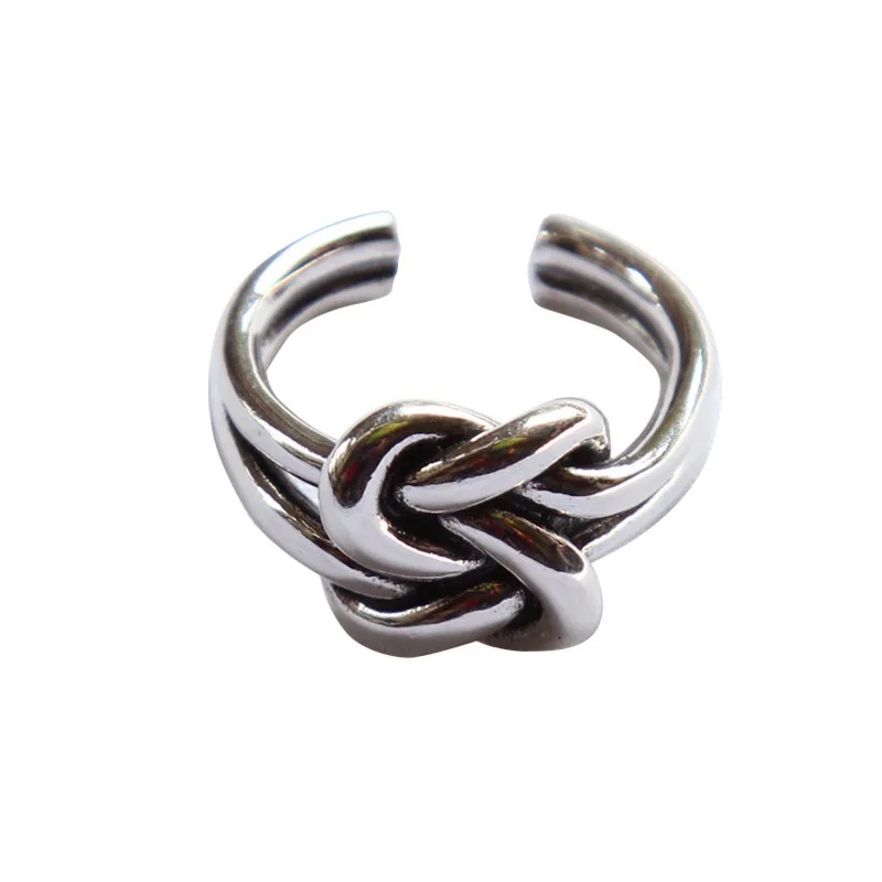 Foxanry Minimalist Silver Color Rings for Women Fashion Vintage Handmade Knotted Geometric Birthday Party Jewelry Gifts