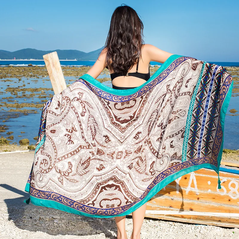 Design Marke Frauen Schal Sonnencreme Baumwolle Schals Dual-Use-Sommer Herbst Lange Schals Urlaub Am Meer Strand Handtuch Beachwear schleier – Detail 22
