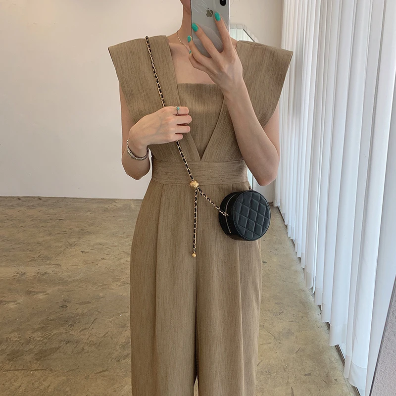 Summer Sexy Overalls for Women Sleeveless Loose Wide Leg Pants Rompers Casual Jumpsuits Vintage Office Lady Combinaison Femme