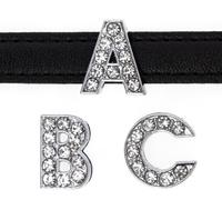 10PCS/lot Hole 10MM Full Rhinestones Slide Letter DIY Bling Alphabet A - Z slide charm Fit For Keychains Pet Collars Bracelet