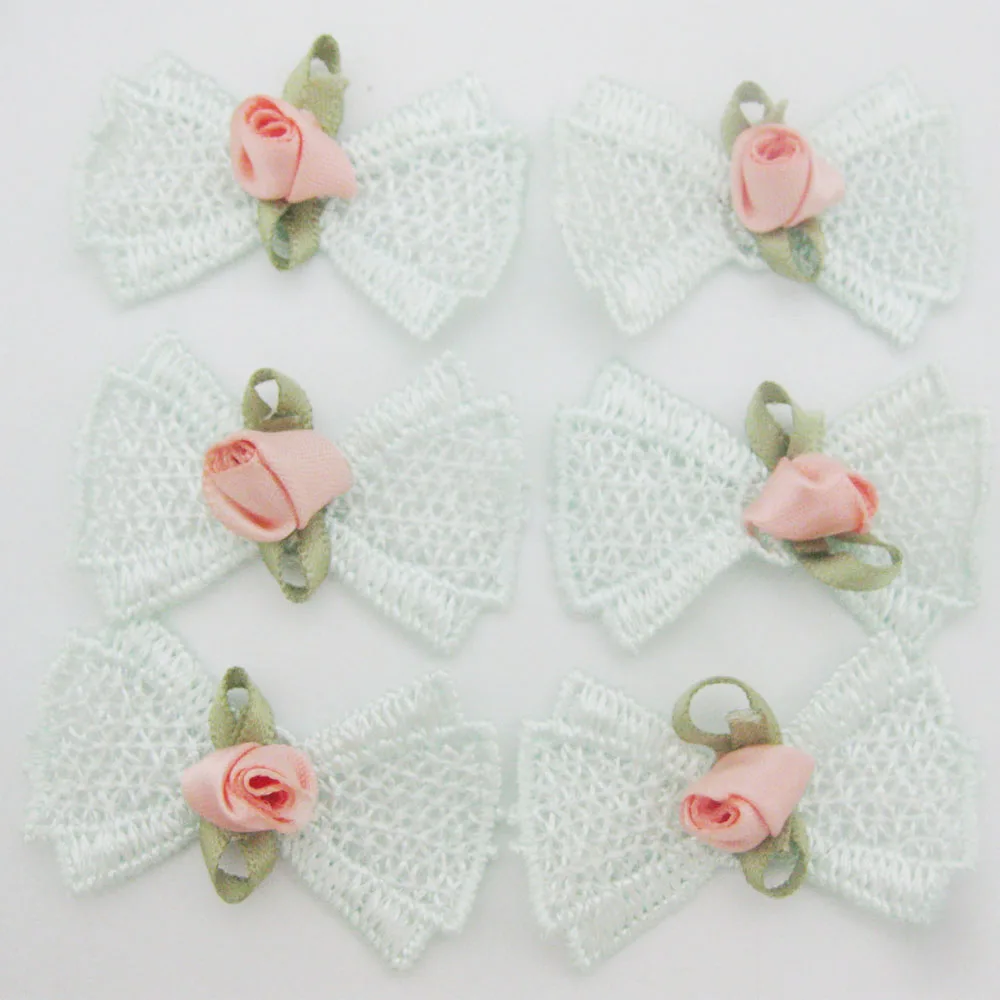 30Pcs Cotton Bows With Flower Rosettes DIY Decorative Ornament Garment Accessories Headwear Findings