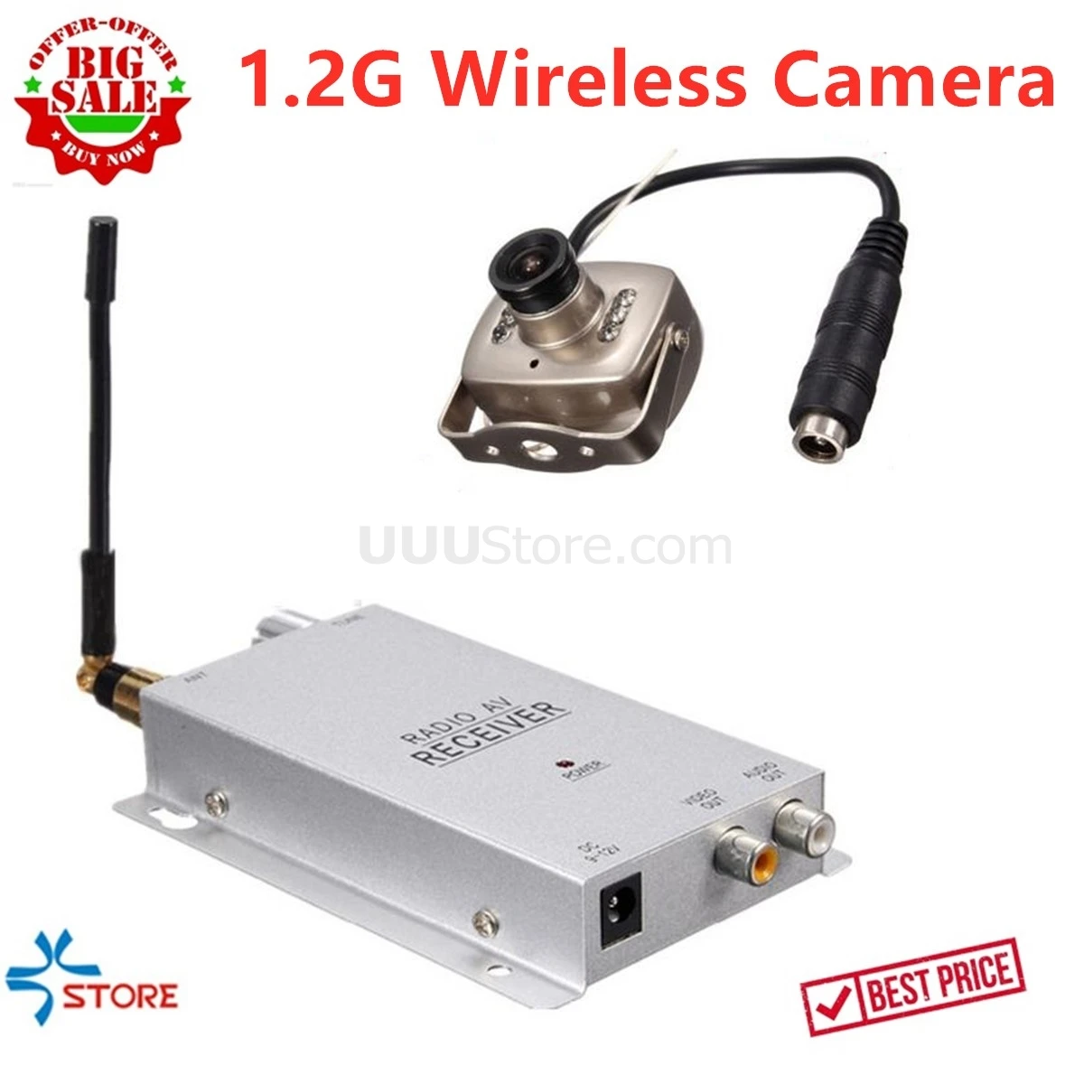 High Quality 1.2G Wireless Camera 208C Surveillance Camera Radio AV Receiver With Power Supply Full Combo