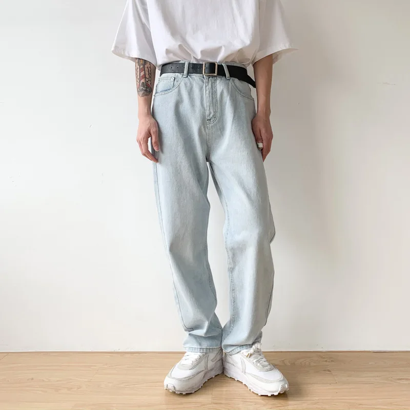 Denim Jeans for Men Loose Wide Leg Pants Light Blue Straight Leg Jeans All-Match Daddy Trousers Man Clothing Bell Bottom Jeans