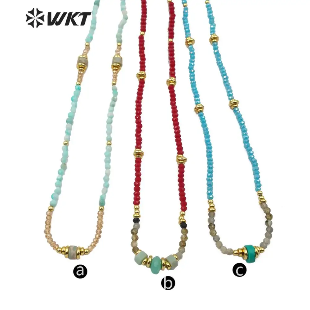 

WT-N1199 WKT Multicolor Beaded Necklace Amazonite And Crystal Necklace Gold Electroplated Beaded Women Fashion Necklace Jewerly