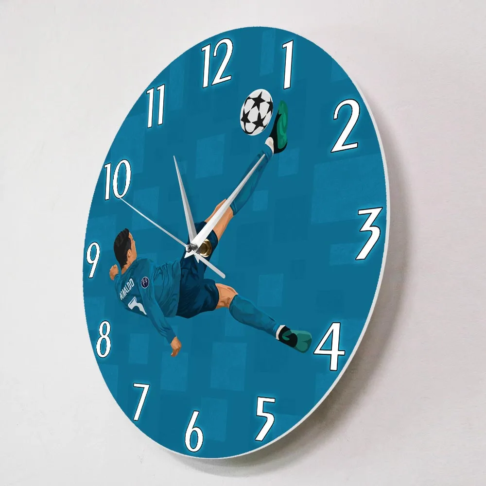 Ronaldo Moment Overhead Kick Artwork orologio da parete decorativo per Boy Room Football Iconic orologi orologio da parete ventagli da calcio regalo