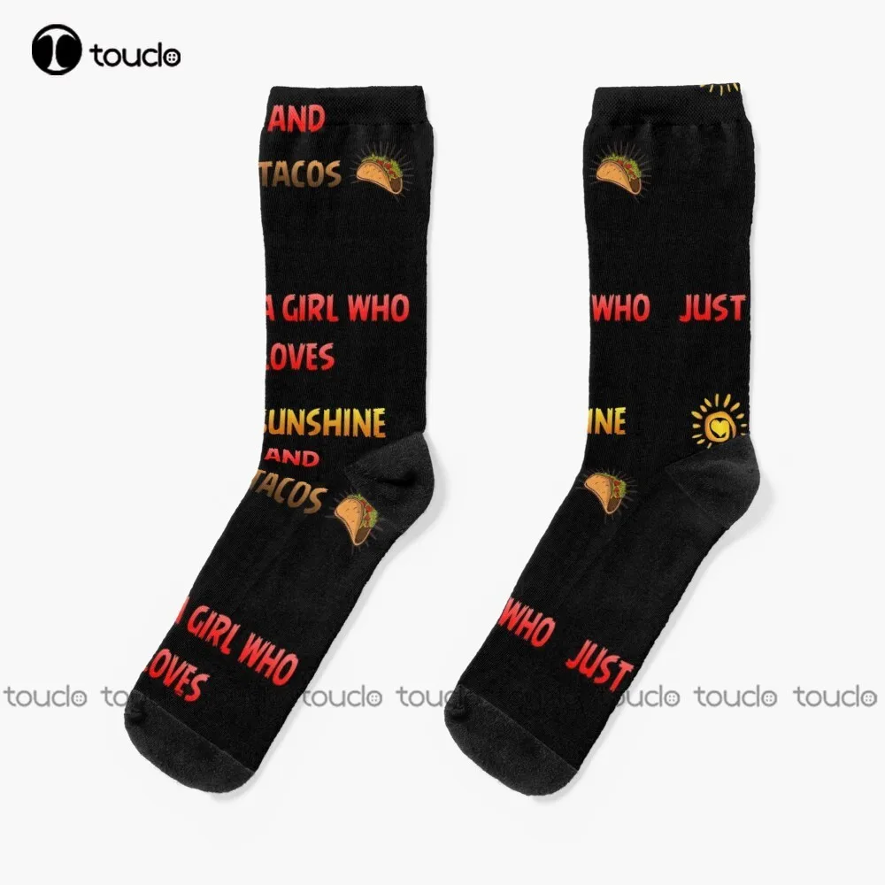 

New Just A Girl Who Loves Sunshine And Tacos Socks Mens White Socks Personalized Custom Unisex Adult Socks Teen Socks