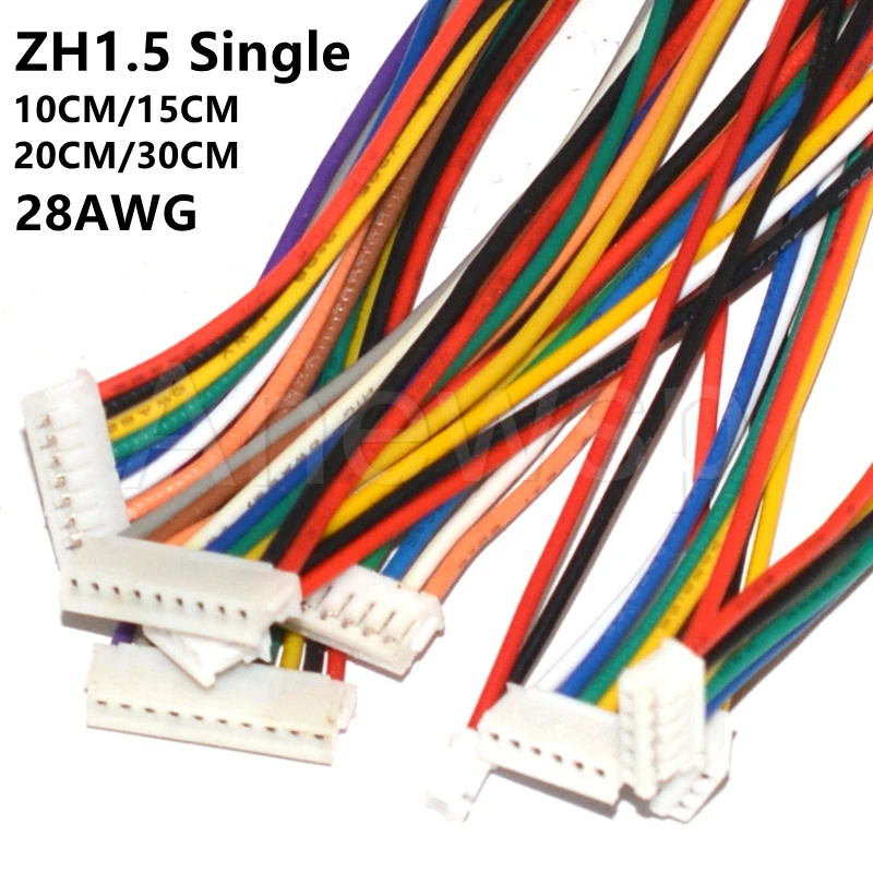 10szt ZH 1.5mm Złącze kablowe DIY ZH1.5 JST 2p 3p 4p 5p 6p-12pin Linia elektroniczna Pojedynczy koniec 28AWG 10cm/15cm/20cm/30cm