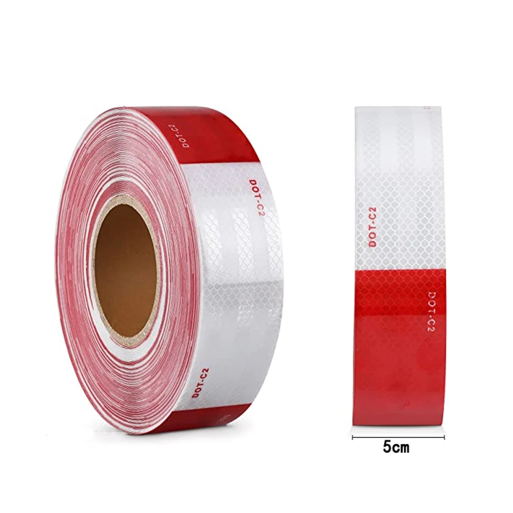 Nastro riflettente da 5 cm x 25 m/rotolo DOT-C2 Nastro riflettente adesivo rosso e bianco impermeabile per visibilità di sicurezza per rimorchio